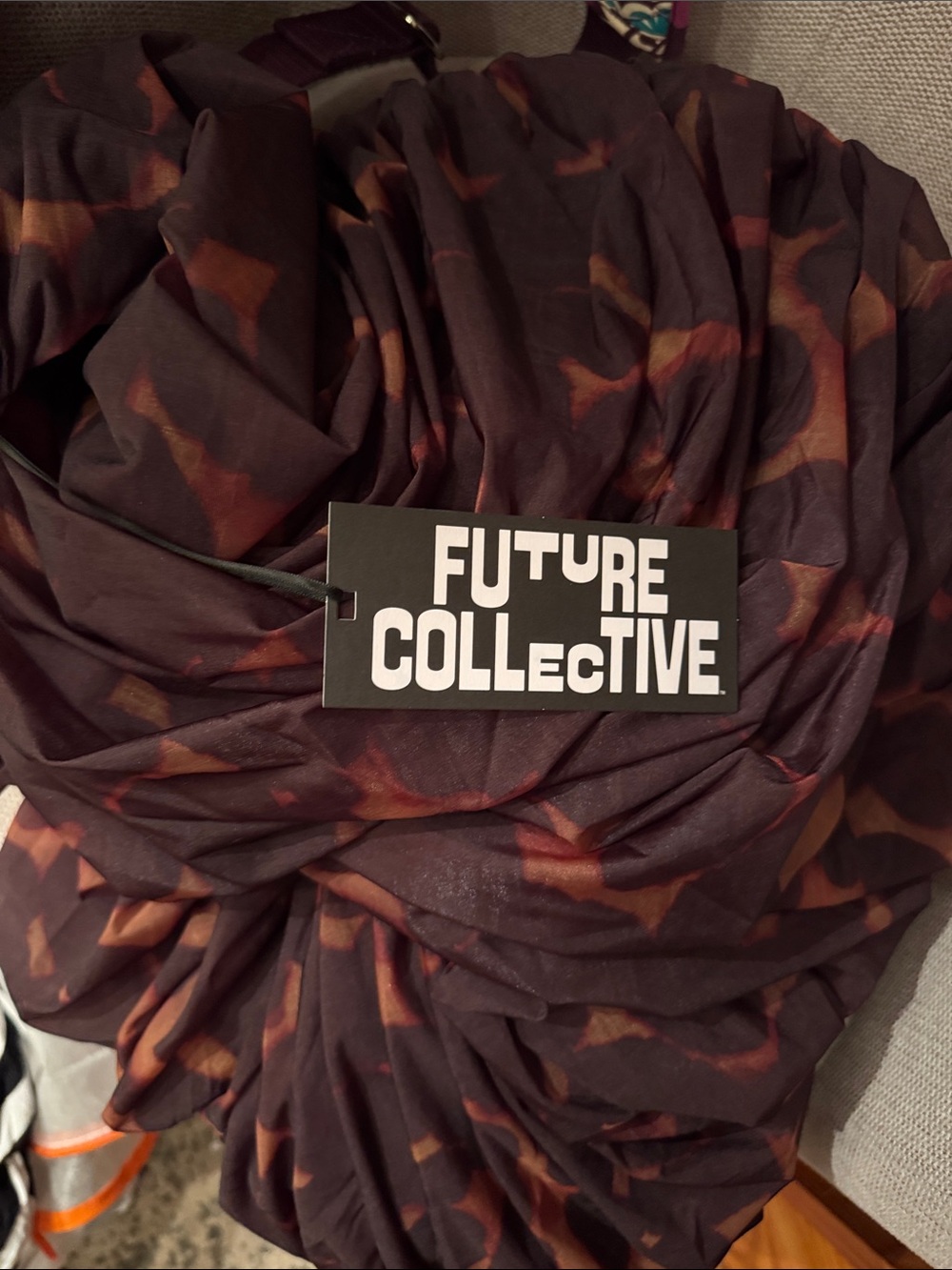 Ruched Midi Slip Dress in Black and Brown Print - Picture 3 of 5